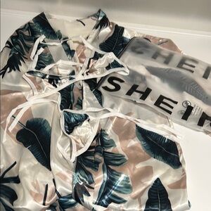 SHEIN Tropical Print Satin 3 piece robe set ⭐️
